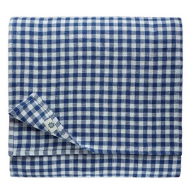 Linen & Cotton Gingham Tablecloth Estella - 100% Linen, White Blue (100 x 100 cm) Small Square Rustic Country Style Checked Table Linen Cloth for Home Cottage Restaurant Hotel Summer Spring Easter