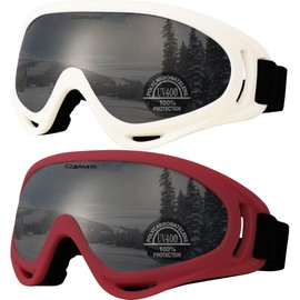 OUTDOORSPARTA 2-Pack Ski Goggles (9. White Frame, Silver Lens; Pink Frame, Silver Lens)