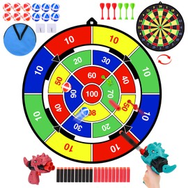 29" Large Dart Board for Kids, Double-Sided Dart Board with Sticky Balls, Darts,Foam Darts, Shooting Games with 2 Dinosaur Toy Guns, Indoor/Outdoor Fun Party Play Game Toys, Gifts for Boys Girls 3-12