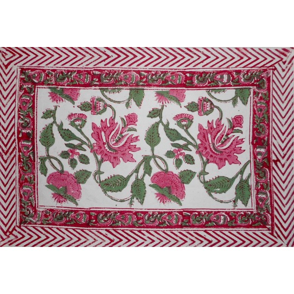 HOMESTEAD Pretty in Pink Block Print Cotton Table Placemat 20" x 14" Pink