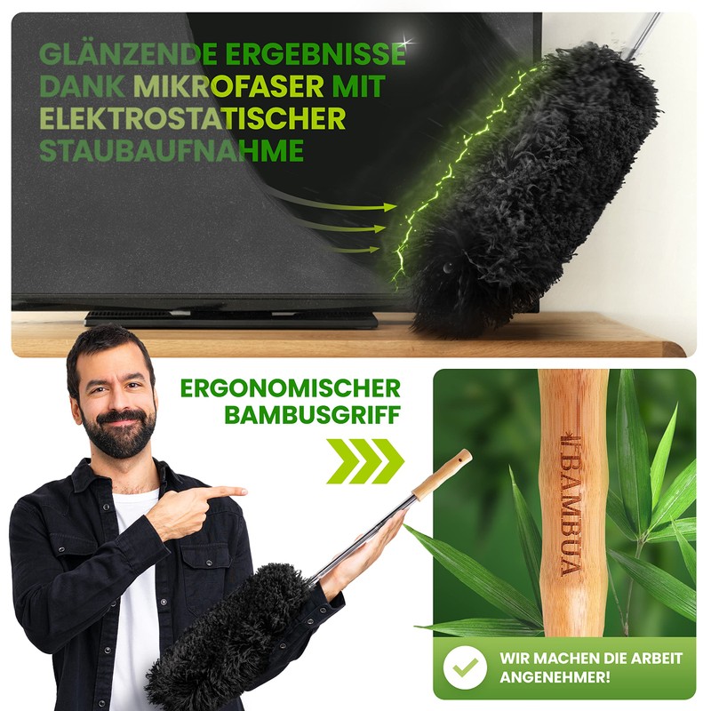 BAMBUA Telescopic Duster - Effective Dust Catcher with Special Microfibre