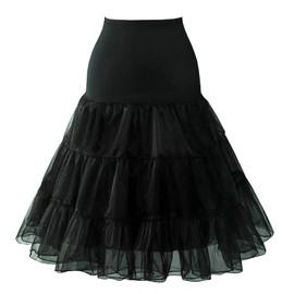 FSTUSM Black Crinoline Petticoat for Girls Plus Size 1950s Puffy Skirt Half Slips Pettiskirt Tutu Party Dress Size XL