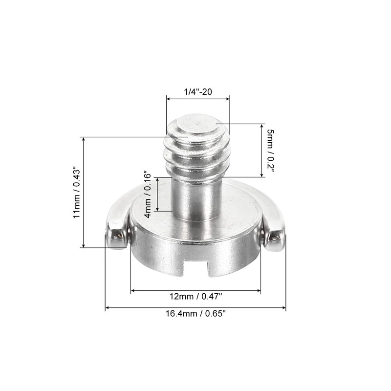 PATIKIL 1/4-20 Thread 13mm Length D-Ring Stainless Steel Camera Fixing