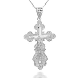 Claddagh Gold Fine .925 Sterling Silver Crucifix Jesus Christ on the Eastern Orthodox IC XC NIKA Cross Pendant Necklace (22")