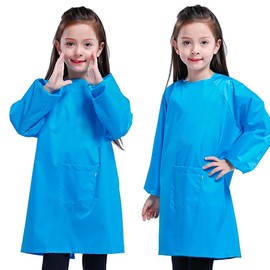 MESU Art Smock for Kids Colorful Painting Smock Children Artist Smock Waterproof Smock Full Coverage Long Sleeve Smock with Pocket Blue 2XL