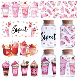 CREATCABIN 5 Packs Ice Cream Rub On Transfers Cup Wraps Cup Transfer Stickers PVC Bottle Stickers Decals Bottle Decor Display DIY Crafts Gift for Women Family Friends Besties 4.33x9.44 Inch Pink