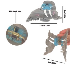 Sea Creature Shape Hair Claw Clip，Funny Walrus Acetate Hair Clip，Cute Hair accessories ，Big Claw Barrettes For Women. (Walrus - White Gray)