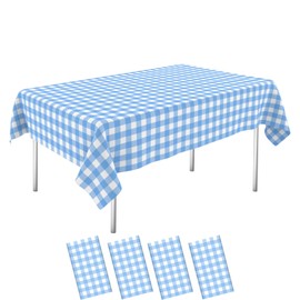 OLIVBIN 4 Pack Blue and White Checkered Tablecloth Blue Checkered Flag Tablecloth, Disposable Plastic Gingham Table Cover for Parties, Race Car Birthday Party, Birthday, Outdoor Picnic, 54 × 108 Inch