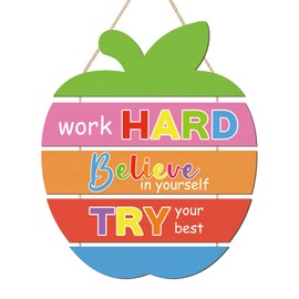 IARTTOP Colorful Classroom Apple Door Sign Believe in Yourself Wall Decor Try Your Best Door Hanging Positive Quotes Wall Signs Inspirational Wooden Signs for Classroom Office School Teacher Decor
