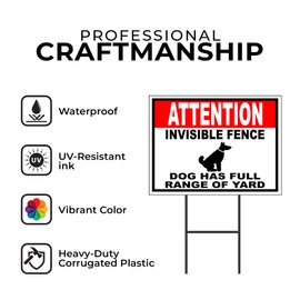 ATTENTION INVISIBLE FENCE DOG HAS FULL RANGE OF YARD red black - Double Sided Yard Sign ROAD SIGN with Stand