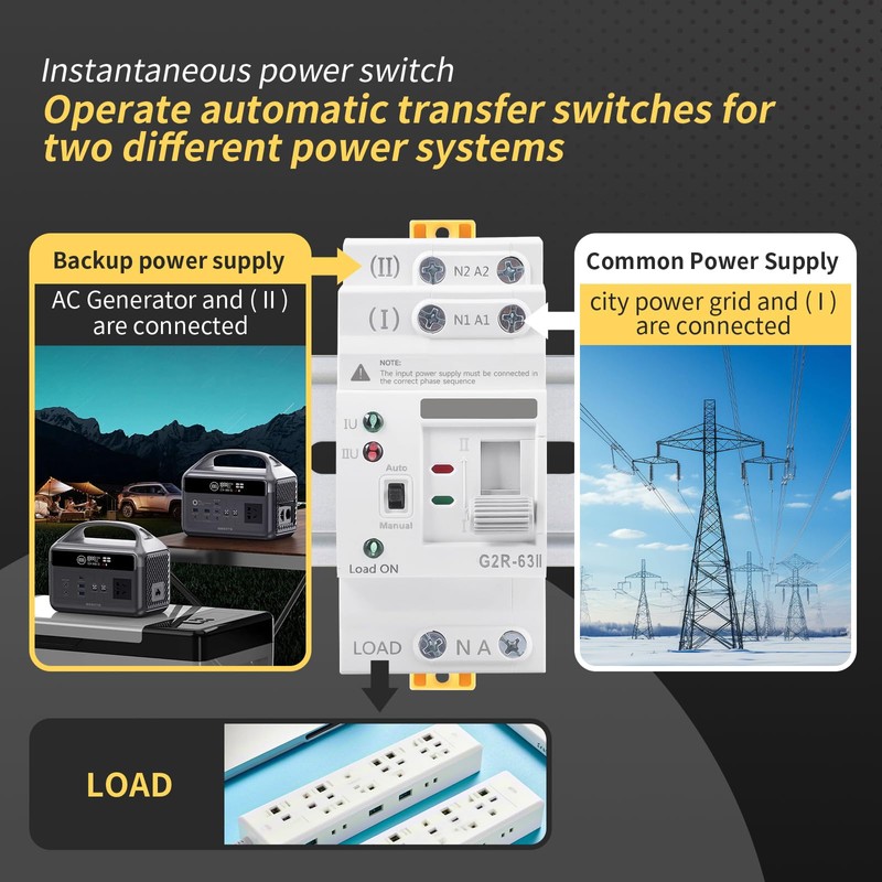 Mini ATS AC Automatic/Manual Transfer Switch 2P 63A 220V, ATS