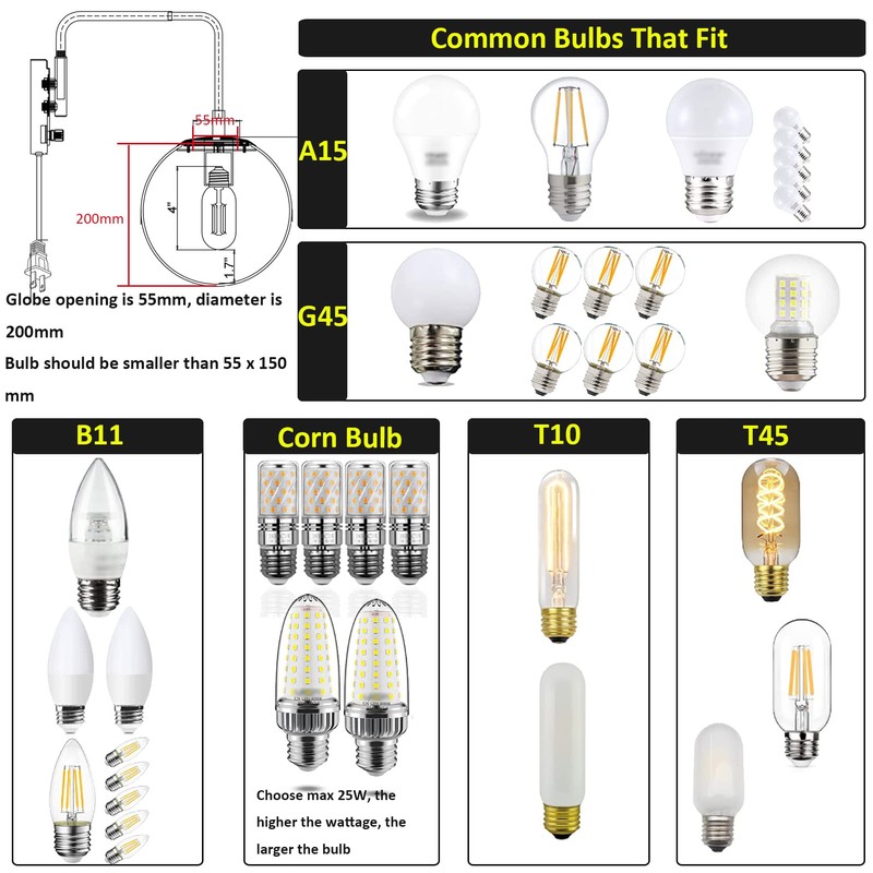 DAYCENT Modern Plug-in Wall Sconce Opal Milk Glass Globe Swing