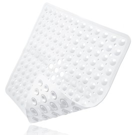 Non-Slip Shower Mat, 48 x 48 cm Shower Mat, Non-Slip Mat with Suction Cups, Massage Shower Mat, Non-Slip Shower Mat, PVC Shower Mat, Non-Slip, Machine Washable, Square (Transparent)
