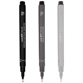 Uni Pin Fineliner Drawing Pen 0.5mm Tip Black Dark Grey and Light Grey Ink (Pack of 3)