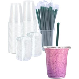20 oz Clear Plastic Cups with Lids and STRAWS  Disposable Drinking for Cold Drinks Iced Coffee Milkshakes Smoothies 25 Sets - Style: 12 oz Cups, Item Package Quanti: 25