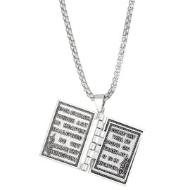 Kysin Chiys Holy Bible Book Pendant Necklace Retro Scripture Miniature Readable Bible Openable Prayer Verse Adjustable Chain Necklace for Religious Christian Jewelry Gifts for Men Women - Silver