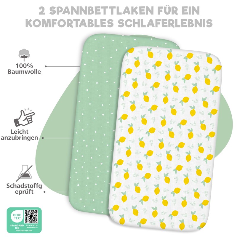 2 x Fitted Sheets Made of 100% Cotton with Elastic