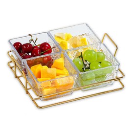 4-Compartment Acrylic Serving Tray with Gold Metal Rack – Elegant Snack Dish for Appetizers, Candy, Nuts, Chips & Dips – Stylish & Durable Divided Serving Platter for Home & Parties (4-Compartment)