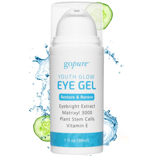 goPure Youth Glow Eye Gel - Anti-Aging Eye Cream that Soothes and Hydrates, Made with Matrixyl 3000 and Hyaluronic Acid for Improve the Look of Puffiness, Dark Circles, and Under Eye Bags - 1 fl oz