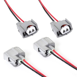Opuweiy 4 PCS Fuel Injector Connectors, 2 Pin Fuel Injector Connector with Pigtail, Wiring Harness Plug Replaces 23250-22020, Compatible with Lexus Scion Suzuki Acura Pontiac (Gray)