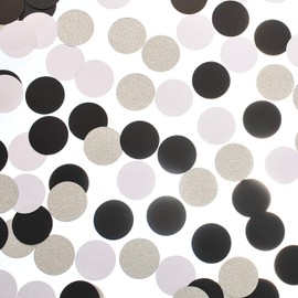 Glitter Paper Confetti Circle Dots for Table Wedding Birthday Party Decoration, 1.2 inch in Diameter (silver glitter,black,white,200pc)