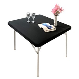 Monibana Cocktail Fitted Spandex Stretch Square Table Covers Caps Elastic Square Tablecloth Black Table Topper 42x42 Inch