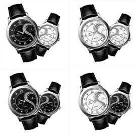 DREAMING Q&P Fq-102 Ultrathin Leather Romantic Pair Wrist Watches for Couple Men Women Set of 2 (Black)