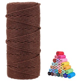 flipped 100% Natural Macrame Cotton Cord,3mm x109 Yard Twine String Cord Colored Cotton Rope Craft Cord for DIY Crafts Knitting Plant Hangers Christmas Wedding Décor (Dark Brown, 3mm*109yards)