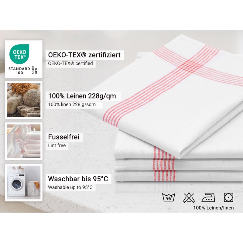 ZOLLNER Set of 4 Tea Towels, Kitchen Towels, 50 x