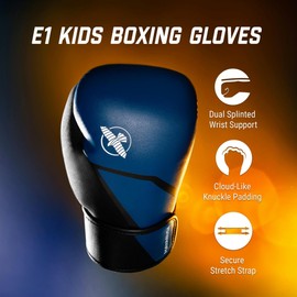 Hayabusa E1 Boxing Gloves for Kids, Youth and Teens - Blue/Black, 6oz