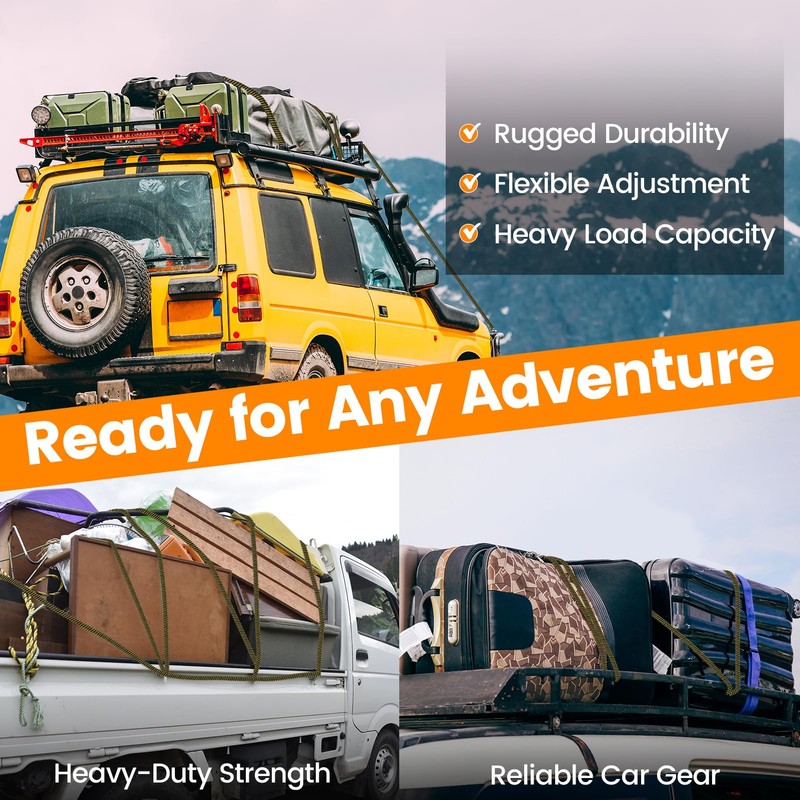 Adjustable Flat Bungee Cord with Hook, Heavy Duty Thickened &