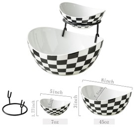Miamolo Tiered Serving Bowls Chip and Dip Serving Set, Checkered Serving Bowl with Stand, Ceramic Appetizer Serving Dishes Serving Platters and Trays for Parties Entertaining