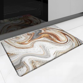 tubeamin Kitchen Mats for Floor Anti Fatigue Floor Marble Cushioned Memory Foam Non Slip PVC Leather Padded Comfort Standing Rugs 17.3x28 Inch, Abstract Golden Swirl Design, 1/2 Inch Thick