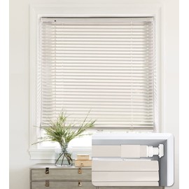 LazBlinds No Tools-No Drill 1" Aluminum Mini Blinds, Cordless Blinds for Indoor Windows, Light Filtering Horizontal Blinds and Shades for Window Size 29'' W x 48'' H, Cream