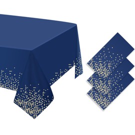 HXMJIED 3 Pack Christmas Dot Table Cloths, 54x108 Inch Blue and Gold Dot Tablecloths, Party Rectangle Waterproof Table Cloths Dot Confetti Table Covers for Party, Picnic, Birthday Decoration