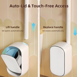 Disposable Toilet Brush Wand, Wall Mounted Toilet Cleaner Kit with Holder, 12 Refills Replacement Heads for Bathroom Cleaning