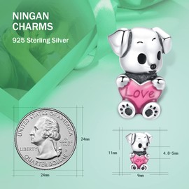 NINGAN 925 Sterling Silver Animal Pendant Beads Dog, Paw Print, Cat, Dragonfly,Koi Rabbit,Charms Compatible with women's bracelet necklace, Silver, Cubic Zirconia