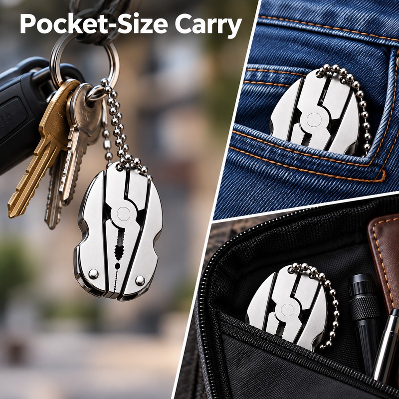 Stainless Steel Folding Multi-Tool Keychain with Pliers, Knife, Screwdrivers &
