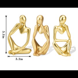 BFORXRO Resin The Thinker Statue Sculptures Home Decor Organic Modern Home Decoration for Shelf Bookshelf Office Gold Decor for Living Room