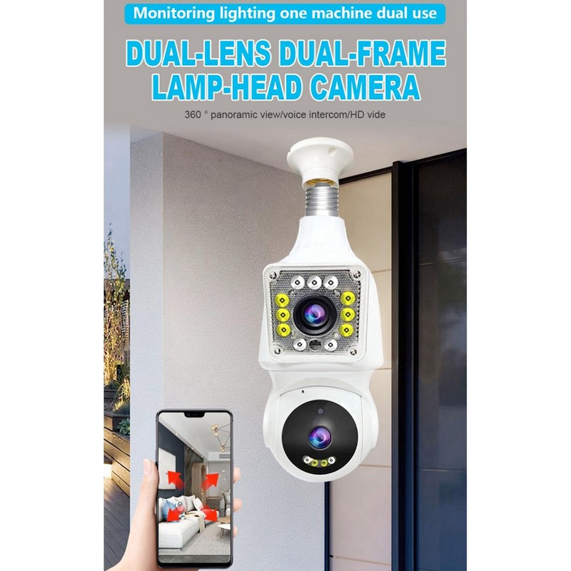 FHD 1080P Dual Lens Light Bulb Security Camera 360 Degree