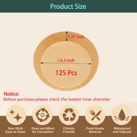 Feetibuo parchment paper for air fryer, 6.3inch round air fryer liners disposable,125PCS Non-stick parchment paper sheets for 3-5QT airfryer liners, Baking, Roasting Microwave
