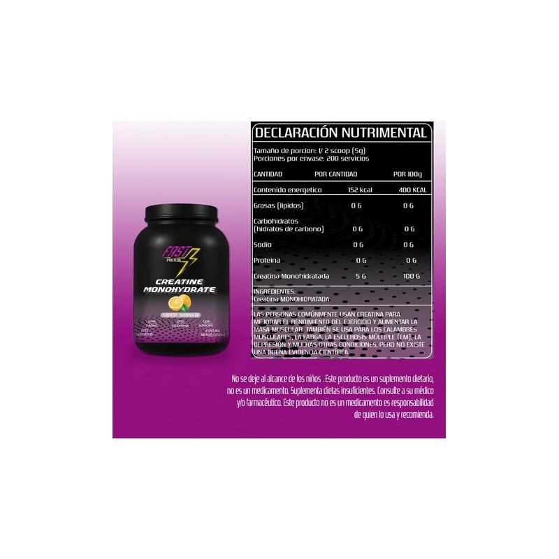 Creatina Monohidratada Fast Protein 1kg 200 Servicios Varios