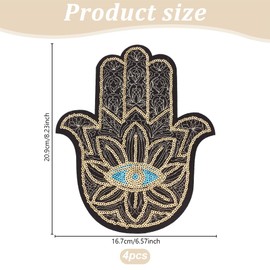 INFUNLY 4pcs Golden Hamsa Blue Eye Sequins Iron On Patches for Clothing Buddha's Hand Sequins Fabric Sew on Patches DIY Palm Eyes Ironing Patch Embroidered Applique for Clothing Hat Repair Decor