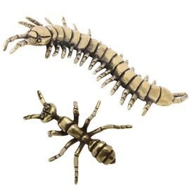 SnowOwl 2pcs Gold Centipede & Ant Sculpture Vintage Brass Animal Figurines Statue Feng Shui Ornament for Home Office Garden Desktop Decor (Figurines-05)