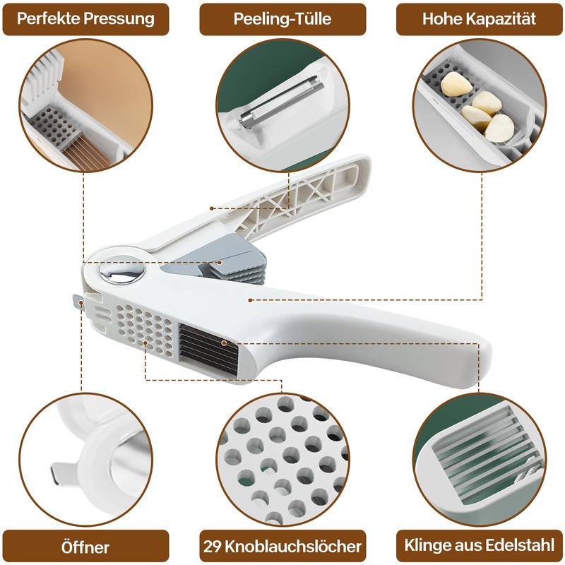 Trywise 4-in-1 garlic press, garlic peeler, garlic press with easy