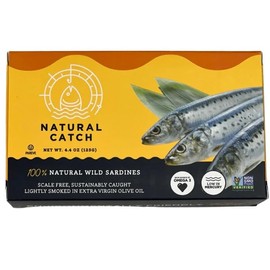 Natural Catch Wild Sardines Lightly Smoked in Organic Extra Virgin Olive Oil (4.4 oz per can- Pack of 12)