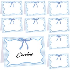 Maitys 24 Pcs Blue Picnic Party Decoration Bow Place Cards 4 x 6 Inch Bow Tent Card Large Holiday Table Setting Food Label for Summer BBQ Bridal Showers Supplies