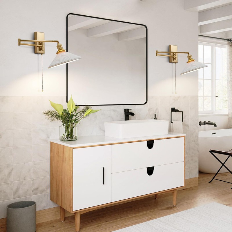 Magiroz Vintage Milk Glass Wall Sconce Modern Rushed Brass Swing