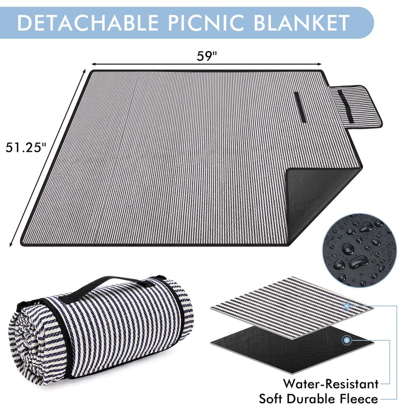 Wicker Picnic Basket for 2 with Detachable Table, Elasticated Wine