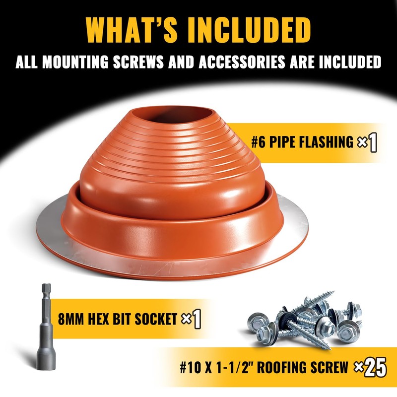 VIVIDA #6 Silicone Metal Roof Pipe Flashing Boot, High Temp